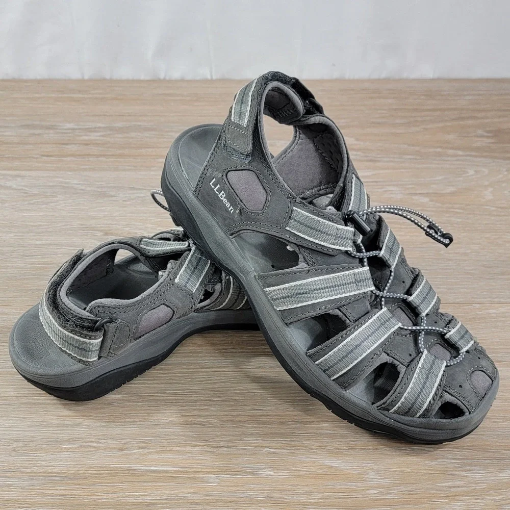 LL Bean Mens Allagash Sport Sandals Grey Closed Toe Hiking Water Shoes Size 9